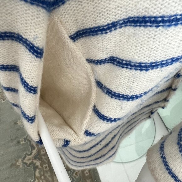 Sea Cashmere White w/Blue Stripe Open Cardigan with Hoodie SZ S - Picture 4 of 10